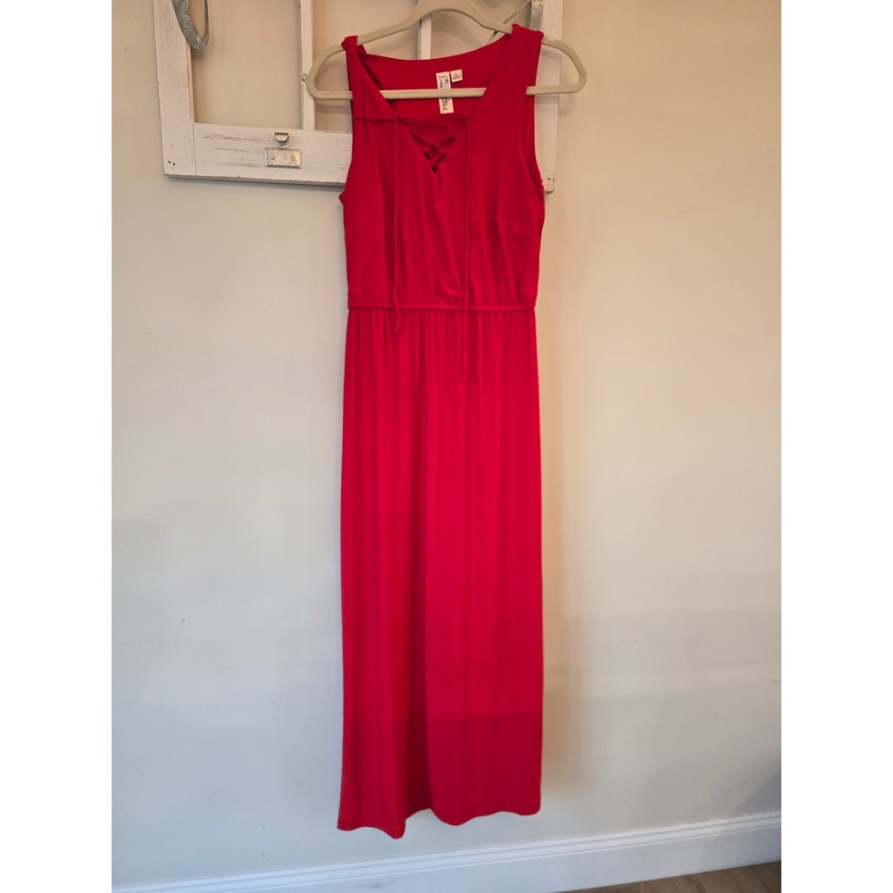 Y2K Bright Red Lace Up Maxi Dress Boho Summer Festival Vacation Size Small